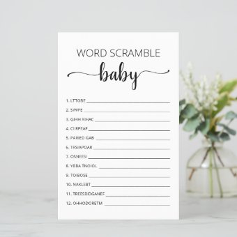 Word Scramble Baby Game Baby Shower party game | Zazzle