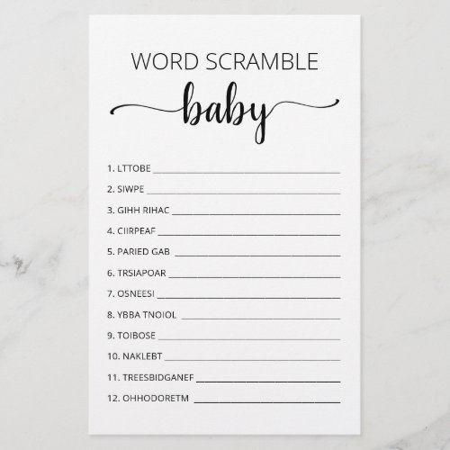 Word Scramble Baby Game Baby Shower party game