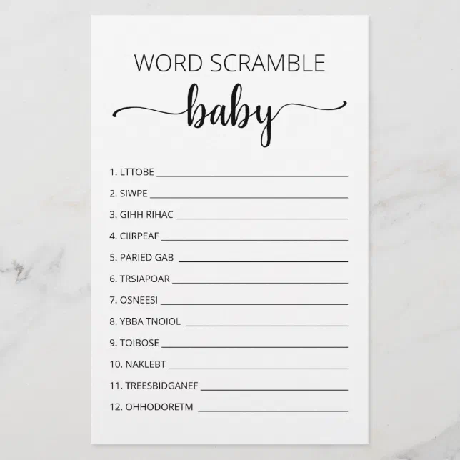 Word Scramble Baby Game Baby Shower party game | Zazzle