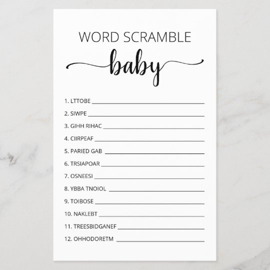 Word Scramble Baby Game Baby Shower party game | Zazzle