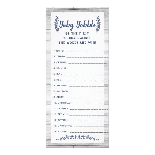 Word Scramble Baby Shower Game 25 Pack Rack Card