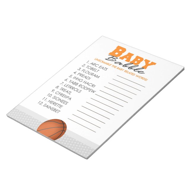 Word Scramble Basketball Baby Shower Game Pack Notepad (Angled)