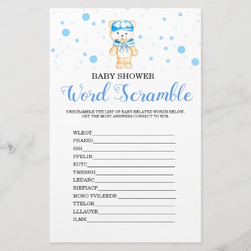 Word Scramble Blue Boy Baby Shower Game