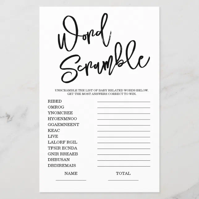 Word Scramble Bridal Shower Game | Zazzle