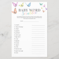 Word Scramble Butterfly Baby Shower Game