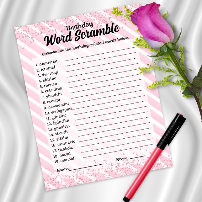 Word Scramble Cocktail Birthday Game (Creator Uploaded)