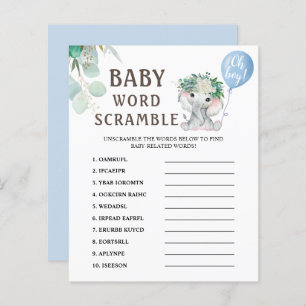 Word Scramble Elephant Balloon Baby Shower Game