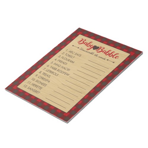 Word Scramble Flannel Baby Shower Game Pack Notepad
