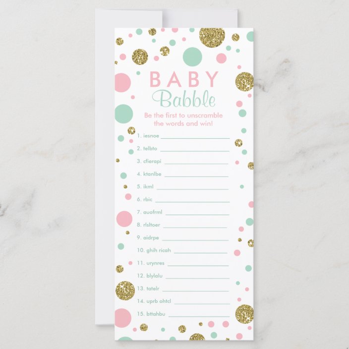 Word Scramble Game Baby Shower Game Faux Glitter Zazzle Com