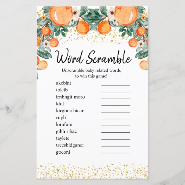 Word Scramble Game Citrus Summer Orange (Front)