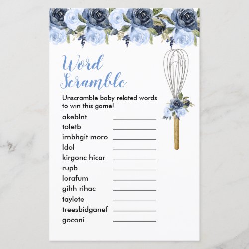 Word Scramble Game Navy Floral Soon to be Whisked