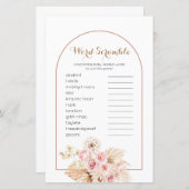Word Scramble Game Pink Floral Boho Pampas Grass (Front/Back)