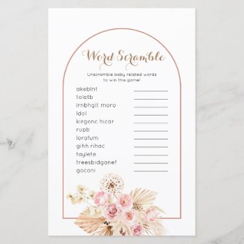 Word Scramble Game Pink Floral Boho Pampas Grass by HappyPartyStudio at Zazzle