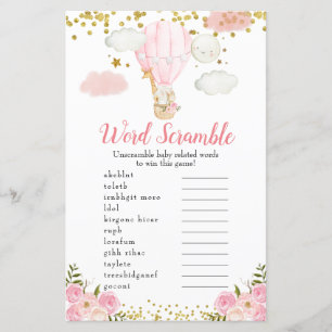 Word Scramble Game Pink Hot Air Balloon Animals