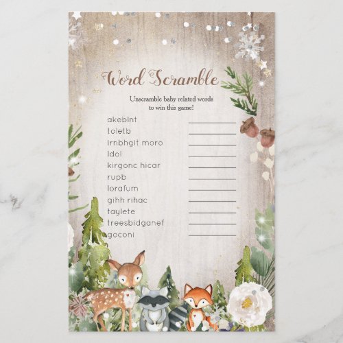 Word Scramble Game Winter Animals Woodland