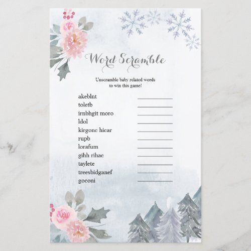 Word Scramble Game  Winter Floral Snowflakes