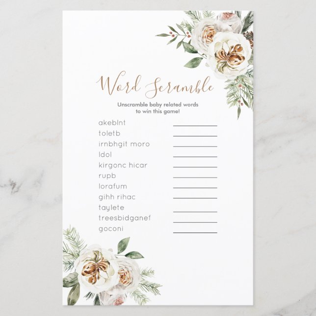 Word Scramble Game Winter White Floral Christmas (Front)