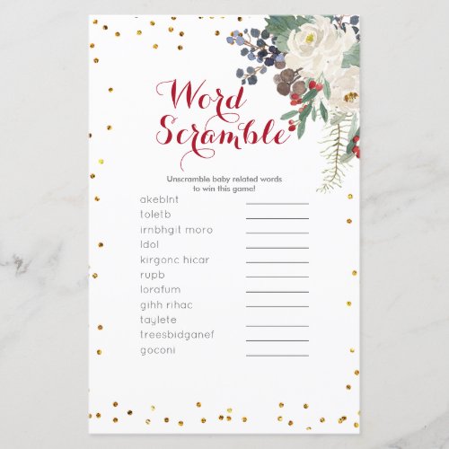 Word Scramble Game Winter White Floral Christmas