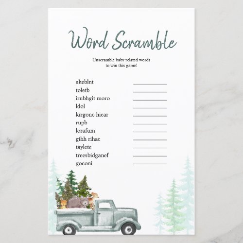 Word Scramble Game Winter Woodland Pine Trees