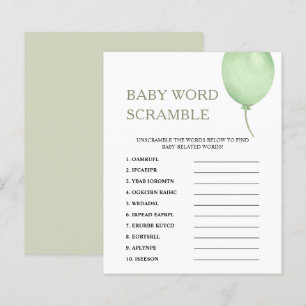 Word Scramble   Green Balloon Baby Shower Game