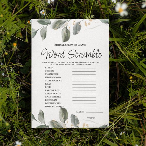 Word Scramble Greenery Bridal Game