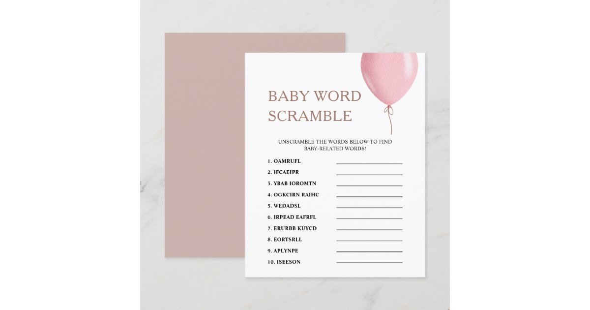 Word Scramble | Pink Balloon Baby Shower Game | Zazzle