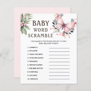 Word Scramble   Pink Butterfly Baby Shower Game