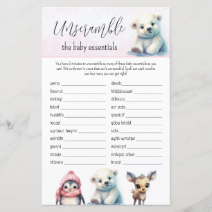 Word Scramble Pink Winter Girl Baby Shower Game