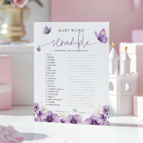 Word Scramble Purple Butterfly Baby Game Card