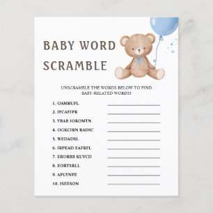 Word Scramble Teddy Bear Balloon Baby Shower Game