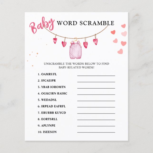 Word Scramble | Valentine's Baby Shower Game (Front)