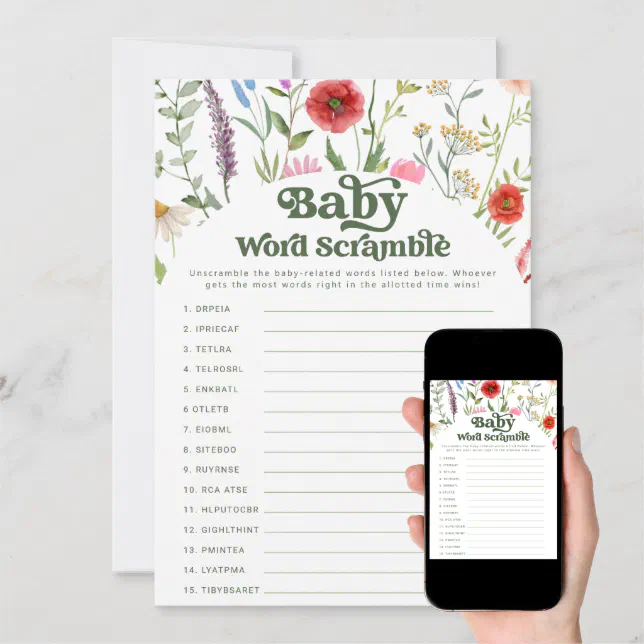 Leigha Marina Baby Shower Game Cards - 40 Word Search & Word Scramble Cards, 4.25x6 Inches