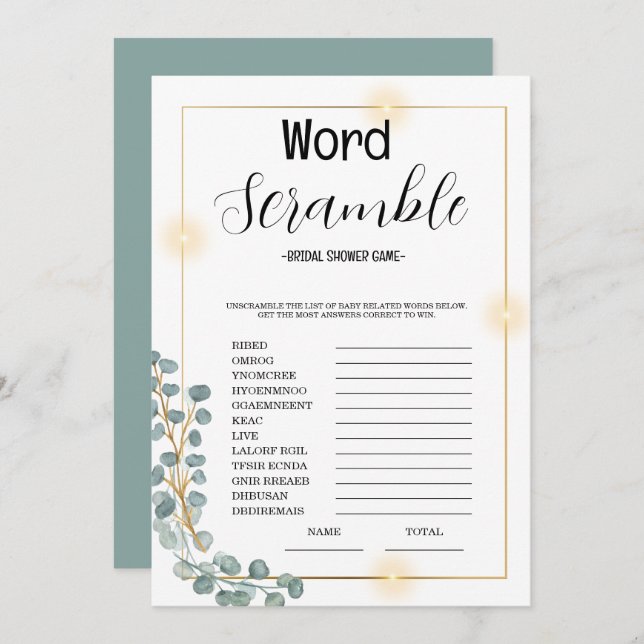 Word Scrumble Bridal Shower Game  Invitation (Front/Back)