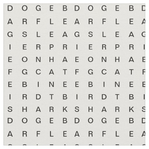 Word Search (Animals) White Fabric