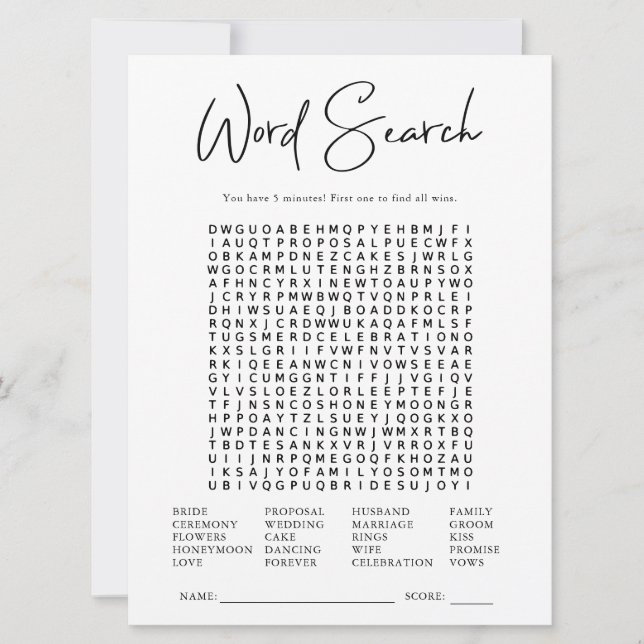 Word Search | Bridal Shower Game (Front)