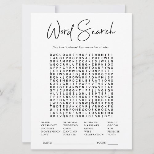 Word Search  Bridal Shower Game