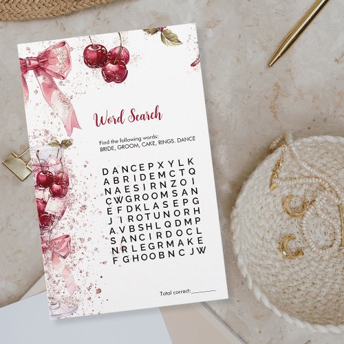 Word Search Bridal Shower Game Cherry  Bow