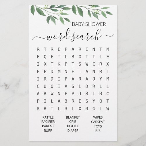 Word search Game Baby Shower party game