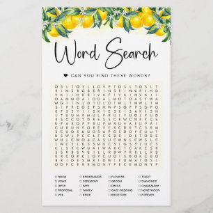 Word Search Game Lemon Bridal Shower Card