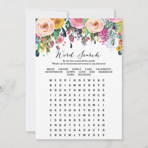 Word Search Garden Bridal Shower Game 5x7 Invitation