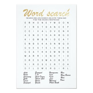 Word search gold glittering bridal shower game invitation