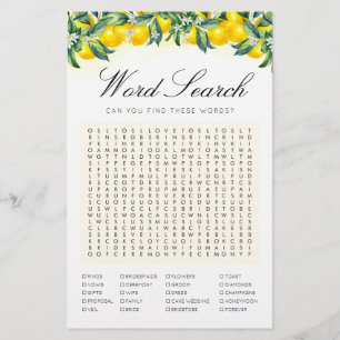 Word Search Lemon Game Bridal Shower Card