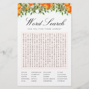 Word Search Oranges Game Bridal Shower Card