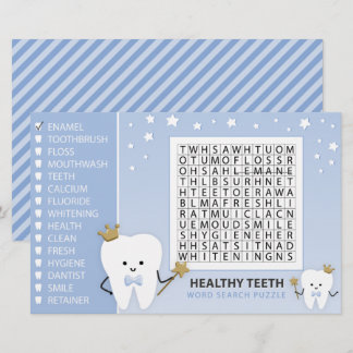 Word Search Puzzle. First Tooth Party Game