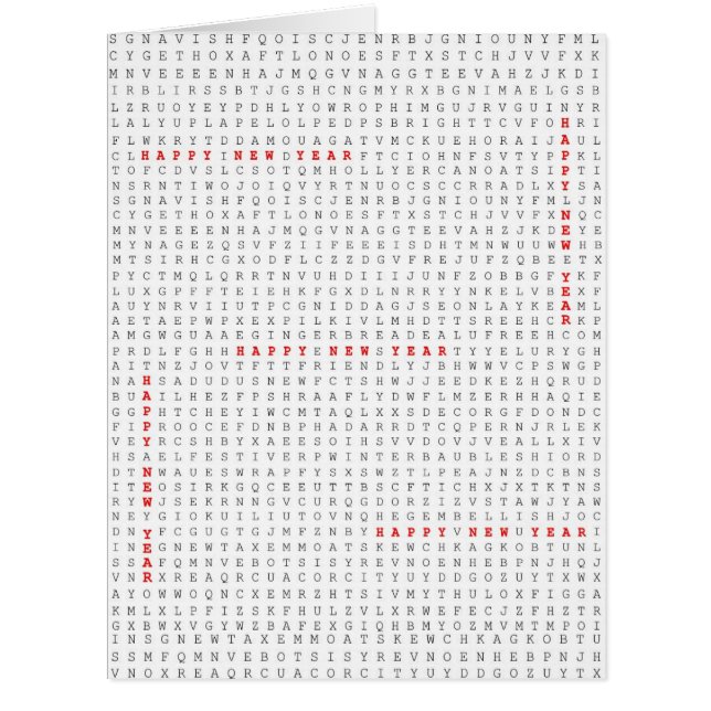 Word Search Puzzle Happy New Year Cards (Front)