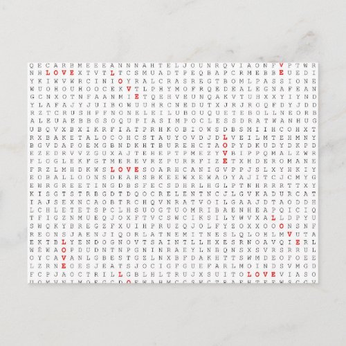 Word Search Puzzle LOVE Graphic Postcard