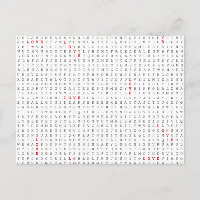Word Search Puzzle LOVE Graphic Postcard (Front)