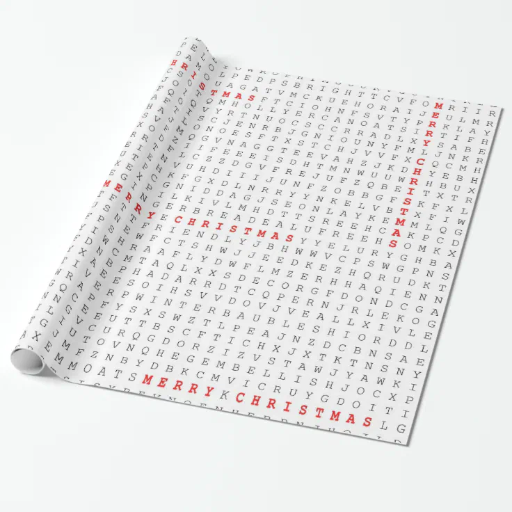 Word Search Puzzle Merry Christmas Wrapping Paper | Zazzle