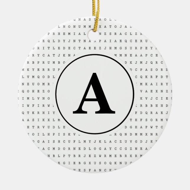Word Search Puzzle Monogram Ceramic Ornament (Front)