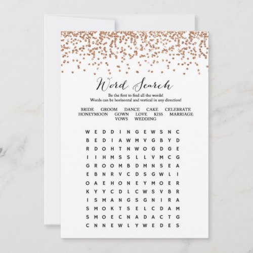 Word Search Rose Gold Bridal Shower Game 5x7 Invitation